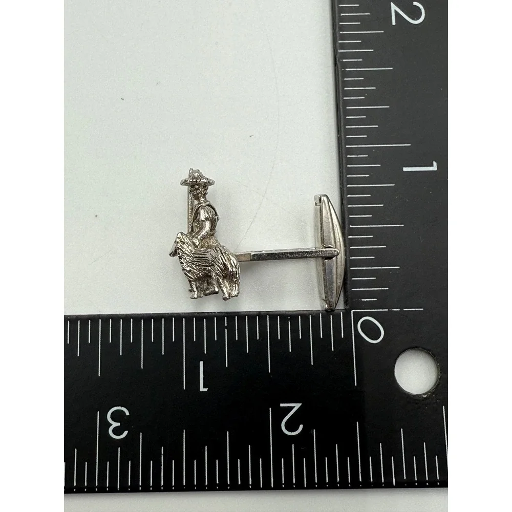 Vintage SAC Figural Cufflinks Silver Tone Man with Dog 3D Sarah‎ Cov